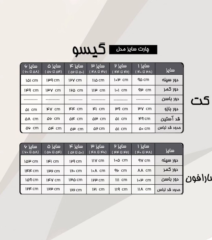 جدول سایزبندی طبق جدول ثبت کنید لطفا